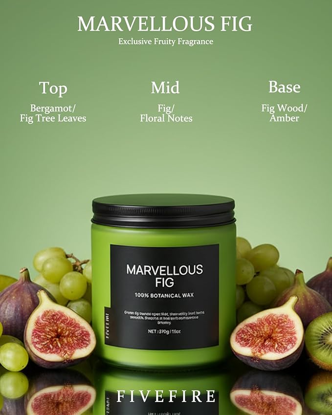 Fig Tree Home Scented Candles, 13oz Organic Soy Wax, 76-Hour Clean Burning, Natural Candles Non Toxic, Earthy & Fruity Scent for Relaxation, Aromatherapy Housewarming Candle for Men Women