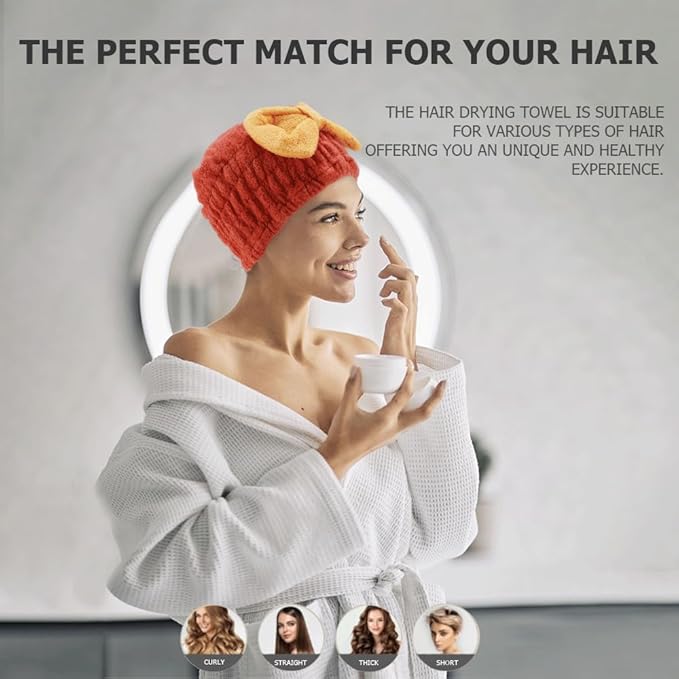 2Pcs Microfiber Hair Towel Wrap for Women Hair Drying Cap Hair Plopping Cap Hair Drying Towel Wrap Head Towels Wrap for Women Curly Hair (Red and Yellow)