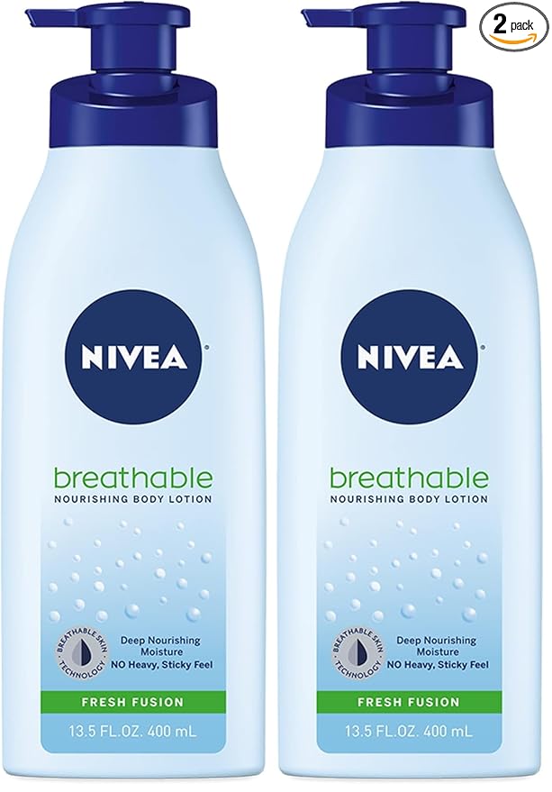 NIVEA Breathable Nourishing Body Lotion Fresh Fusion,Body Lotion for Dry Skin,13.5 Fl Oz Pump Bottle,(Pack of 2)