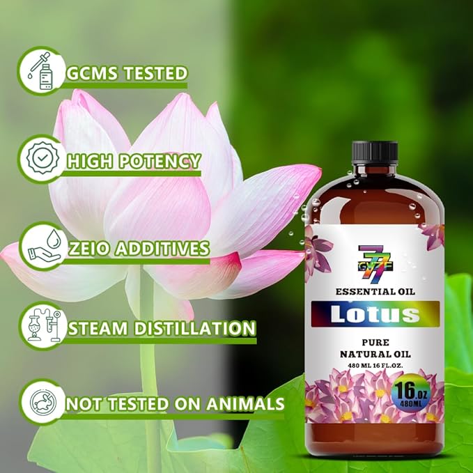 Lotus Essential Oil - GV77ZF Lotus Oils for Diffusers, Humidifiers, DIY Candles, Soap, Cleaning, Home, Office, Yoga, Massage, Gifts - 16 fl oz (480 ml)