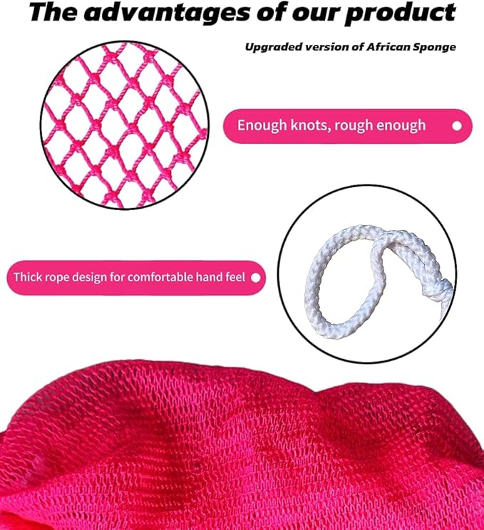 SPMKTBOZAI African Net Sponge Authentic, Exfoliating Body Scrubber Bath Sponge - Back Scrubber Washcloth for Shower with Travel Bag - Real African Scrub Exfoliator Body Care Bathing Accessories