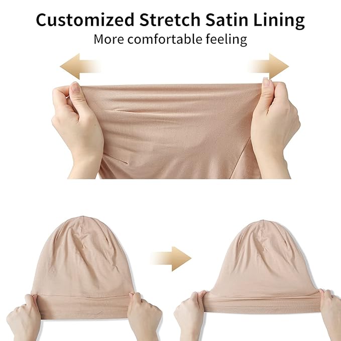 Satin Bonnet Silk Lined Sleep Cap- Adjustable Hair Cover for Women Men Frizzy Hair Night Cap Patients Care Khaki