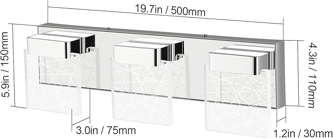 Aipsun Modern Bathroom Vanity Light 3 Light Stainless Steel Chrome Vanity Lighting Fixtures LED Bathroom Lights 6000K