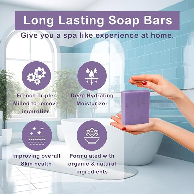 Simple Scents Australia Lavender with Flowers Scented Natural Soap Bars (5 Bars), 3.5oz Moisturizing French Triple Milled Soap Bars Enriched with Shea Butter - Pure Plant Oil Bath & Body