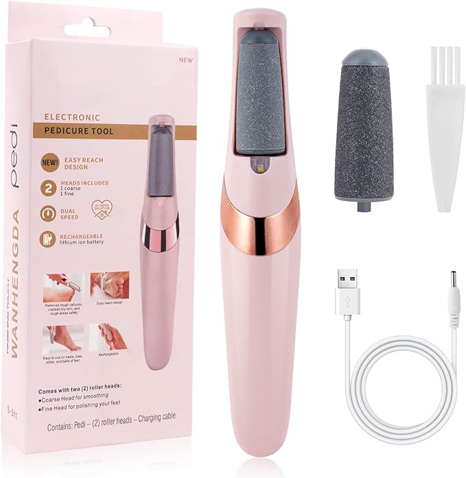 AOOWU Electric Foot File, USB Rechargeable Feet Callus Remover with 2 Speed of Replacement Rollers & LED Lights, Professional Hard Skin Remover Foot Care Tools for Cracked Heels Calluses & Dead Skin