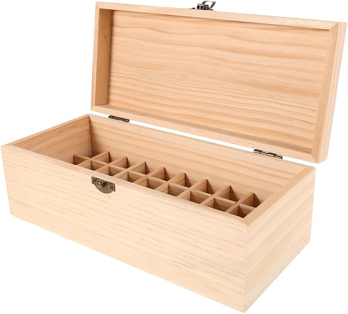 Healeved Essential Oil Storage Box Wooden Organizer with Multiple Compartments for Aromatherapy Bottles Nail Polish Display Pine Wood Case 10.55 X 4.60 X 3.93 Inch for Home Spa Use