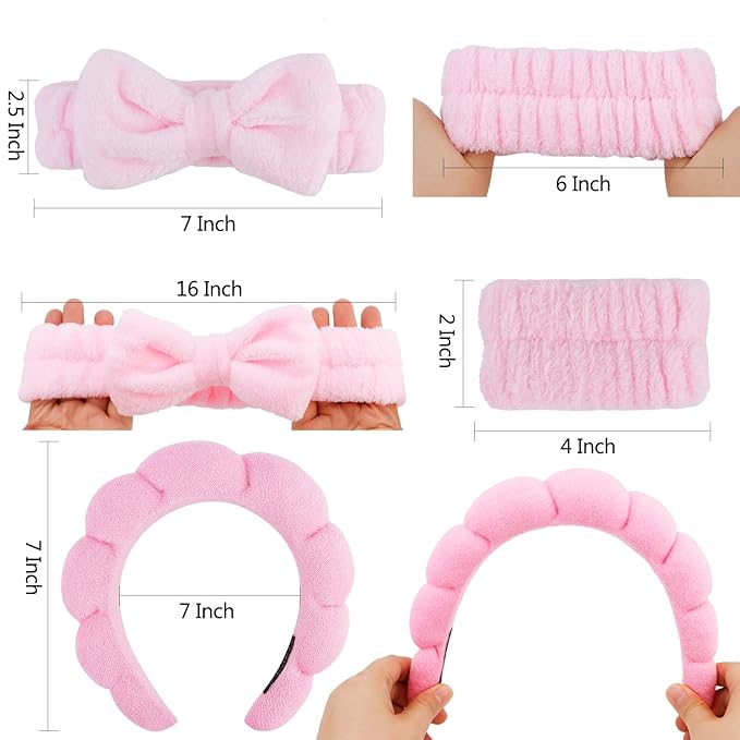 Chanaco Spa Headband, Makeup Accessory, Face Washing Wrist Bands, Teen Girl Gifts Trendy Stuff, Pink Cute Hair Accessories