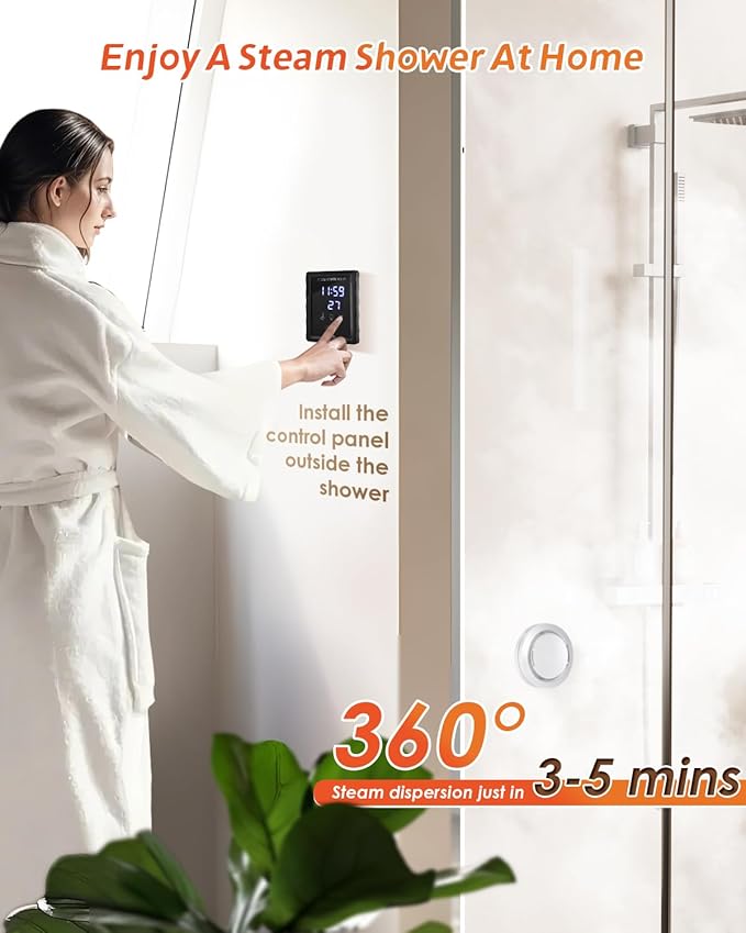 Steam Shower Generator Kit 18KW for Bath Sauna SPA, Aromatherapy Steam Head, Self-draining System, LED Touchscreen Controller, 12-Hour Timer 77-131℉ for Commercial Home Use