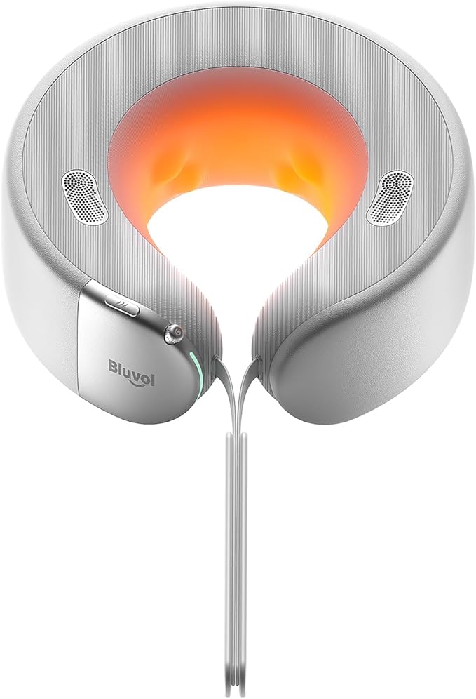 Bluvol Nest 10 Ultra Immersive Heated Neck Massager, Therapist-Style Deep Tissue Pain Relief, 360° Spatial Audio, Cordless Massager for TV Watching, Gaming, Office Work, Silver
