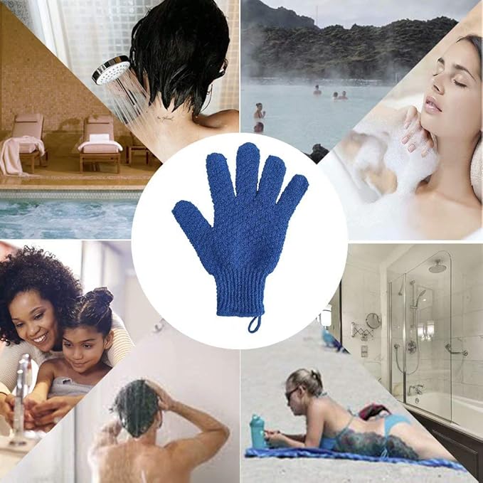 2 Pairs Bath Exfoliating Gloves for Men and Women – CLEEDY 4 Pcs Heavy and Large Exfoliating Gloves Scrubbing for Shower, Spa, Massage - Scrub Exfoliating Mitts for Body, Face, Hand and Foot (Blue)