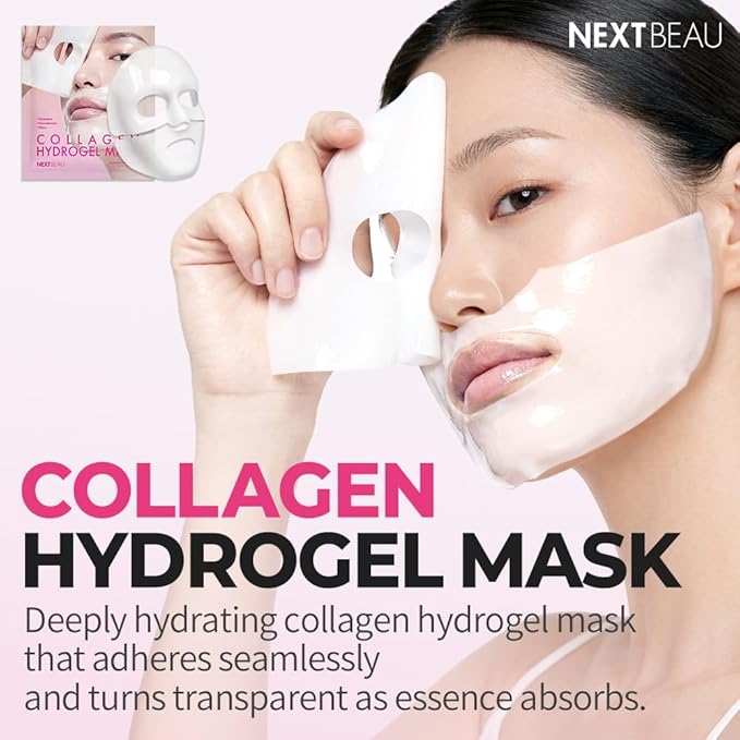 NEXTBEAU Collagen Hydrogel Face Mask (Pack of 4, 34g Each / 1.19oz) – Korean Masks with Hydrolyzed Collagen, Hyaluronic Acid, Niacinamide & Peptides (1Count (Pack of 4))