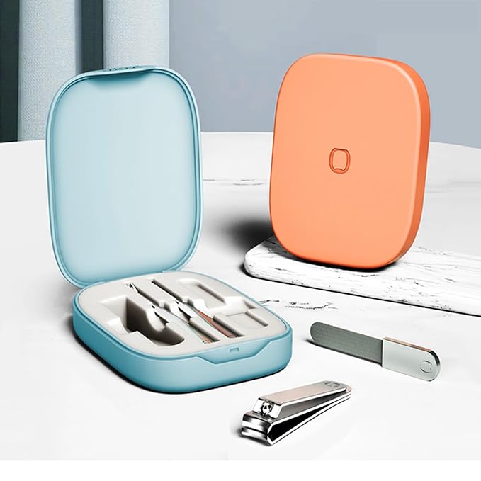 Sourcingbay Nail Care Set - 4-in-1 Stainless Steel Nail Clippers, Cuticle Fork, Ear Pick, Nail File with Storage Case, Travel Grooming Kit for Men Women Seniors - White