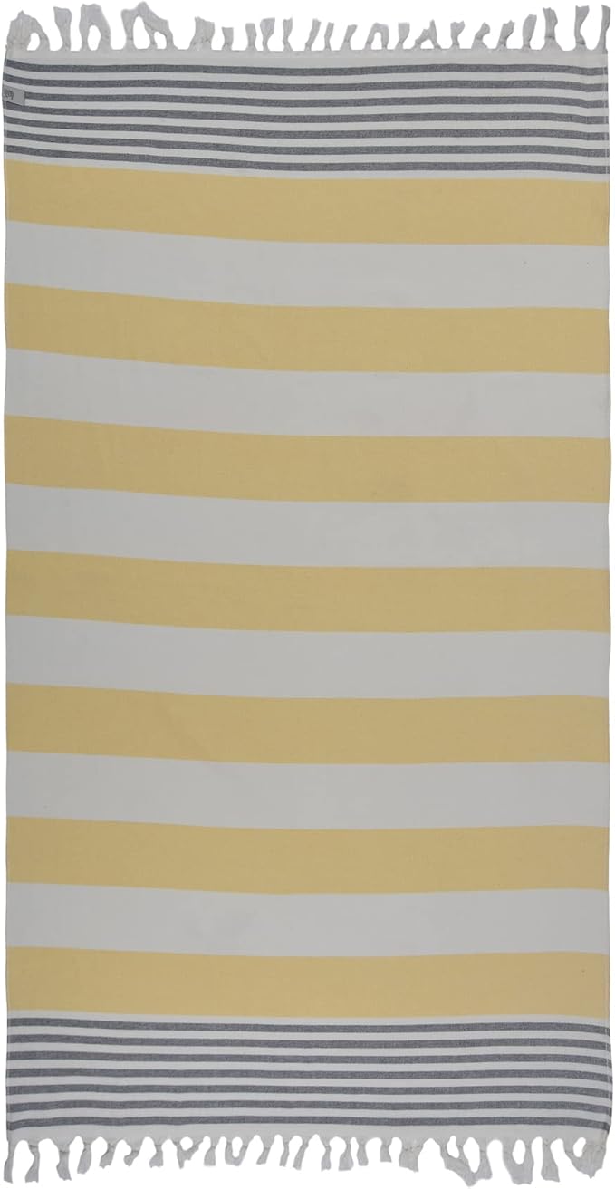 Beach Towel | Cotton Beach Towels, Easy to Carry, Sand Free, Highly Absorbent, Quick Dry, Turkish Towels for Travel Camping Bath Sauna Beach Gym Fitness Pool Yoga SPA by Lahammam, Ephesus, Yellow