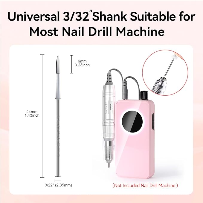 Makartt Flame Cuticle Nail Drill Bit - 3/32" Shank Tungsten Carbide Bit for Nail Drill Machine Professional Shape Bit for Cuticle Cleaning, Smooth Gel Nails,Sidewall, Dead Skin & Nail Prep Silver