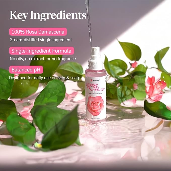 Well's Oil Rosewater Face & Hair Mist Spray (2 fl oz / 59 mL) | 4-Pack | Floral Rosewater Hydrosol | Alcohol-Free
