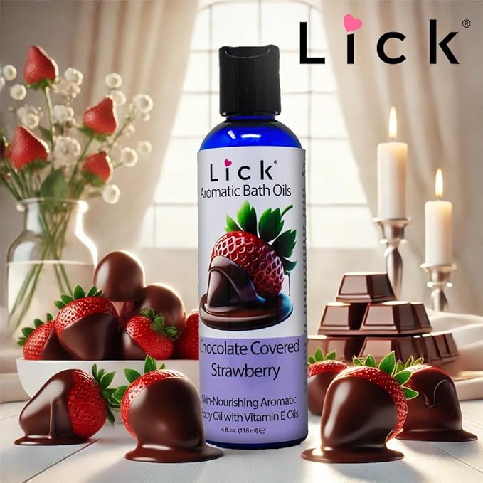Lick Chocolate Covered Strawberry Aromatic Bath Oil - Indulgent Dessert Blends - Aromatherapy Soak Oils for Skin Softening, 4 oz