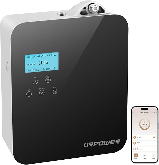 URPOWER 300ML Waterless Scent Essential Oil Diffuser - 3000 Sq.Ft Smart Scent Machine for Home & Hotel HVAC Aromatherapy Air Diffuser Oil Machine for Office (APP Control)