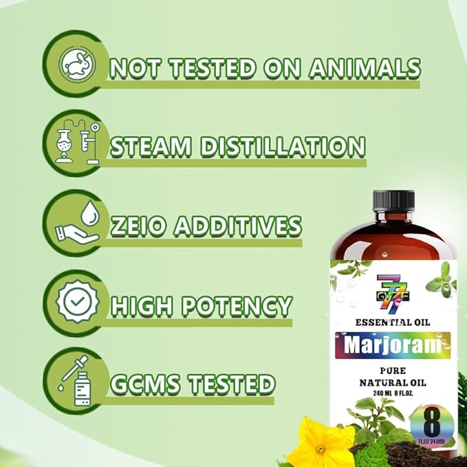 Marjoram Essential Oil - GV77ZF Marjoram Oils for Diffusers, Humidifiers, DIY Candles, Soap, Cleaning, Home, Office, Yoga, Massage, Gifts - 8 fl oz (240 ml)