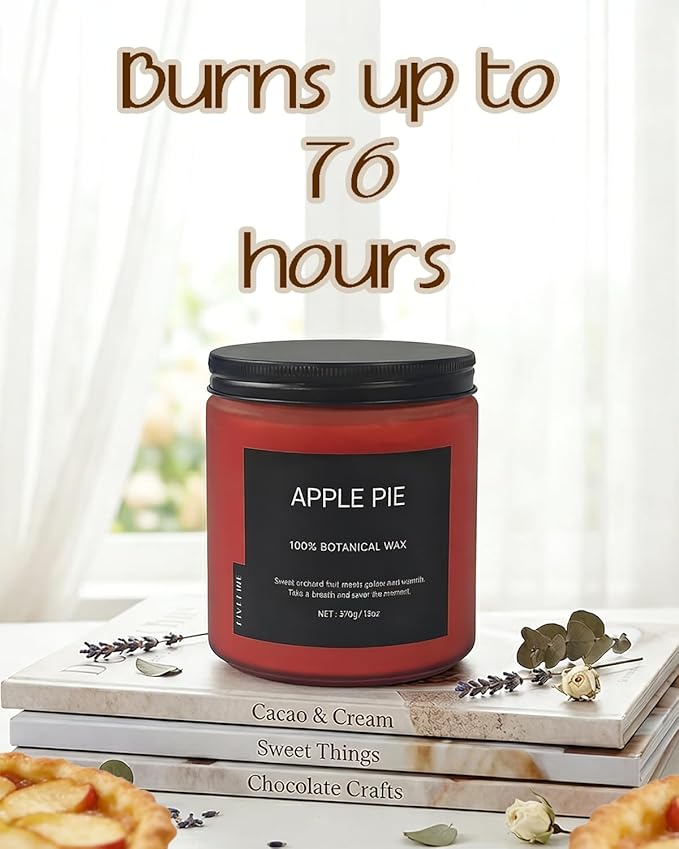 Apple Pie Home Scented Candles, 13oz Organic Soy Wax, 76-Hour Clean Burning, Natural Candles Non Toxic, Warm & Sweet Gourmand Scent for Relaxation, Aromatherapy Housewarming Candle for Men Women