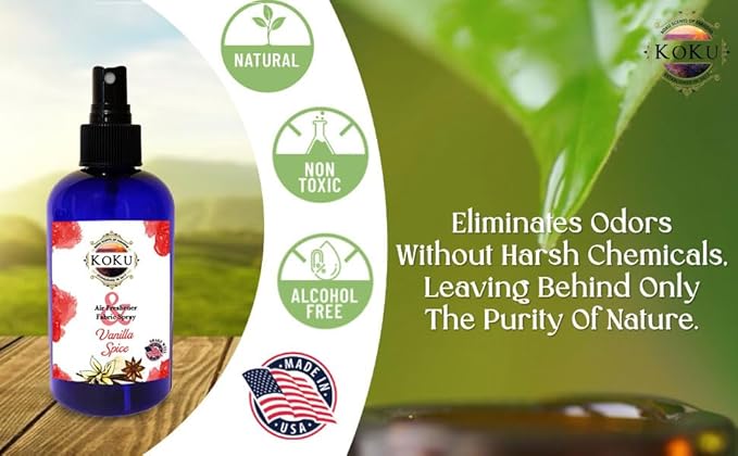 Vanilla Spice Air Freshener - Room Spray - Odor Eliminator - Deodorizer - Car Air Freshener - Home Spray - Linen Spray - Fabric Refresher - Non-Toxic - Alcohol Free – Made in USA (8 Oz)