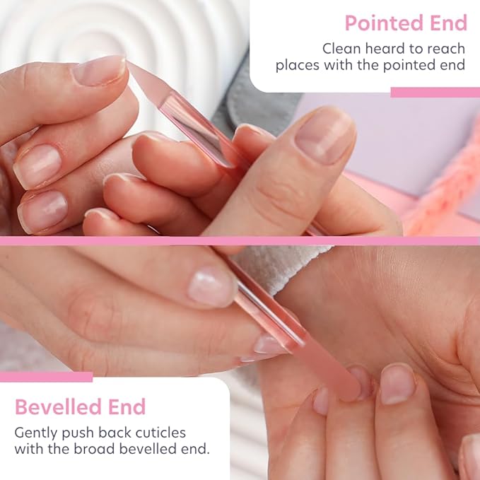 BONA FIDE BEAUTY Glass Cuticle Pusher, 1-Pieces Pink Gentle Czech Manicure Stick for Cuticle Remover, Long-Lasting Double-Sided Reusable Glass Stick