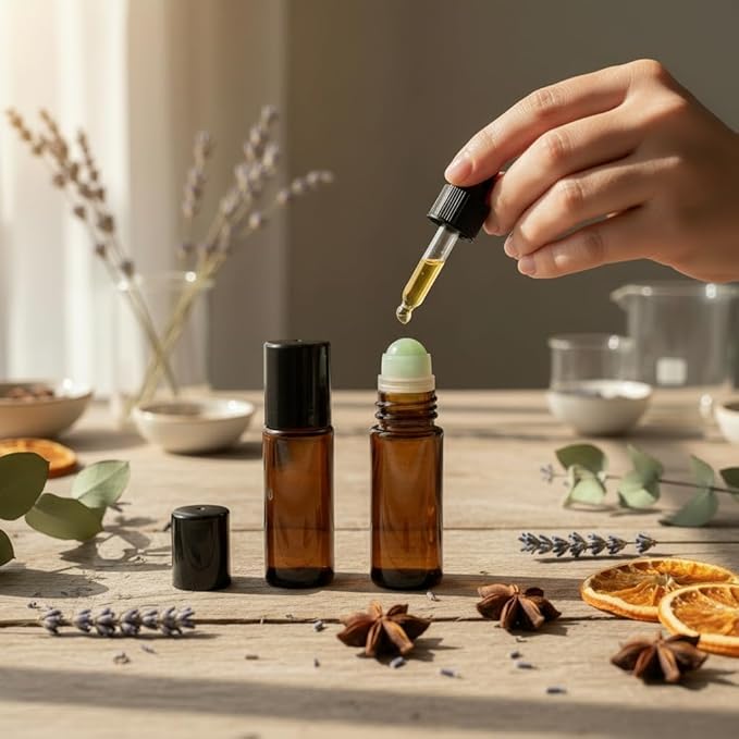 2 Pcs 1.7oz Amber Glass Roll On Bottles with Jade Roller Balls | Leak-Resistant Design for Essential Oils, Perfume & DIY Deodorant | Refillable, Includes Funnel & Opener (50ML Green)