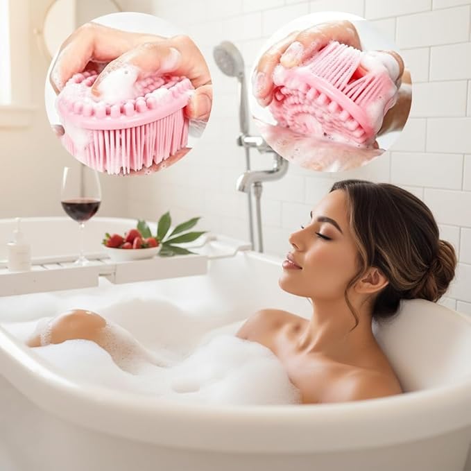 Silicone Body Scrubber 3 Pack Silicone Loofah Exfoliating Body Scrubber Soft Silicone Shower Brush with Handle Double Sided Bath Body Brush for Women Men Cleaning Massage Sensitive Skin, Lather Well