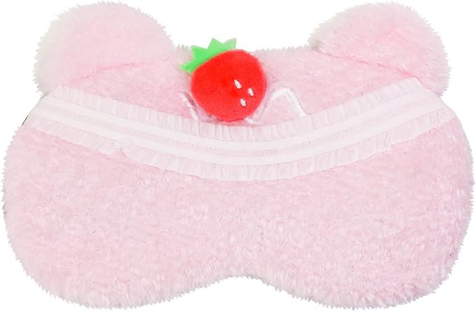 PERFECTSIGHT Sleep Eye Masks, Cute Plush Sleep Eye Cover Lightweight Adjustable Eyeshade Faux Fur Mask Cover for Women Men Kids Sleep Travel Nap, Bear Cake