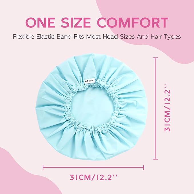 Years Calm Shower Cap for Women Waterproof Reusable – 27g Ultra Lightweight Double-Layer Shower Bonnet, Secure Fit for Long, Curly Hair, Travel & Spa (Blue)