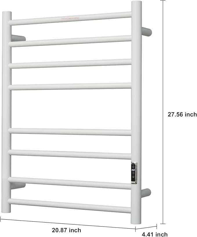 Heated Towel Racks for Bathroom, Wall Mounted Electric Towel Warmer Racks with Timer & Temperature Control, Stainless Steel Towel Heater for Bathroom (Round-White, 8 Bars)