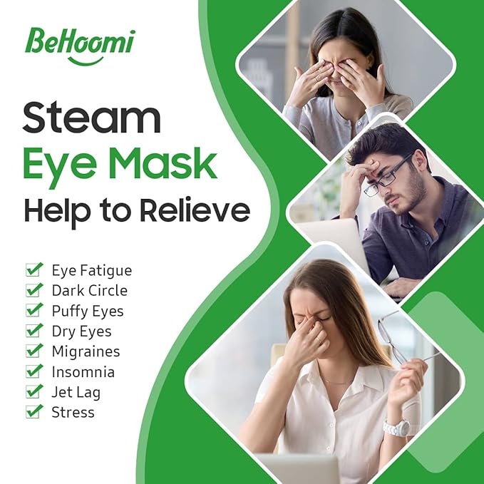 BeHoomi 30Packs Steam Eye Mask, Heated Eye Mask Warm Compress for Eyes, Self Heating Disposable Steam Mask for Home Sleep, Spa, Travel Essentials & Relaxation Gifts, Mothers Day Gifts (Lemongrass)