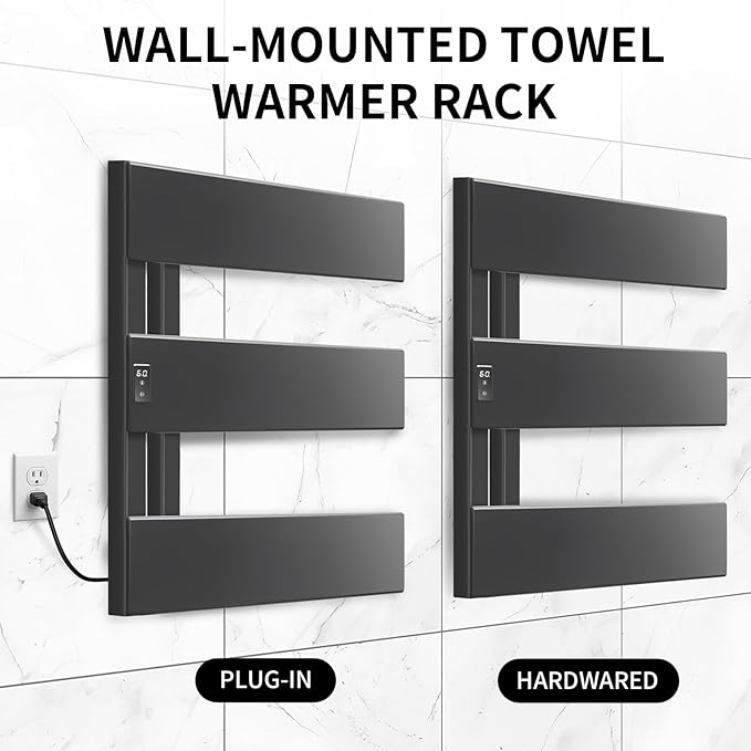 Verida Towel Warmer Rack, Support Hardwired and Plug-in, Wall-Mounted Electric Towel Heater, with Built-in Timer, Waterproof Aluminum Towel Warmer for Bathroom, LV-2S Gray