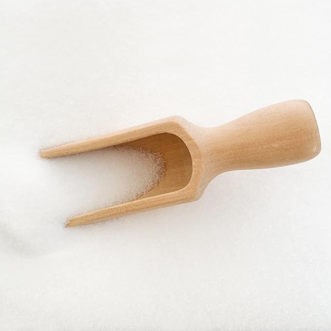 Wooden Scoops 5.5" and 3", 1 standard bath salt scoop and 1 mini scoop, Natural Beech Wood Scoops, the mini is for coffee and laundry, the standard is for Flour, Bath Salt, Sugar, Cereal