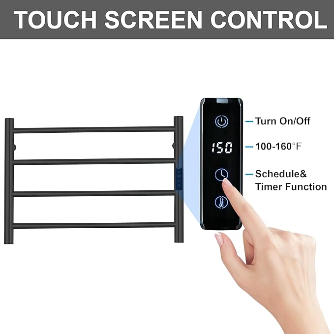 Electric Towel Rack with Voice Control for Alexa & Google Home,TUYA - Wall-Mounted Bathroom Heating Towel Warmer,Plug-in,Stainless Steel Material,16.54x23.62x5.51 in,Black,4 Bars