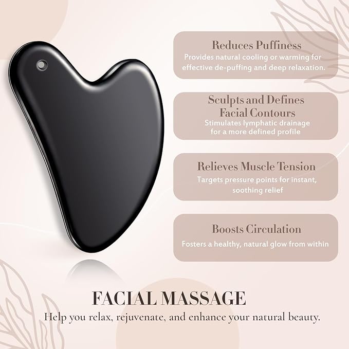 Nuanchu Stainless Steel Gua Sha Facial Tool, Metal Gua Sha for Lymphatic Drainage, Guasha Face Sculpting Double Chin Reduce with Pouch Mother Day Self Care Gift(Black)
