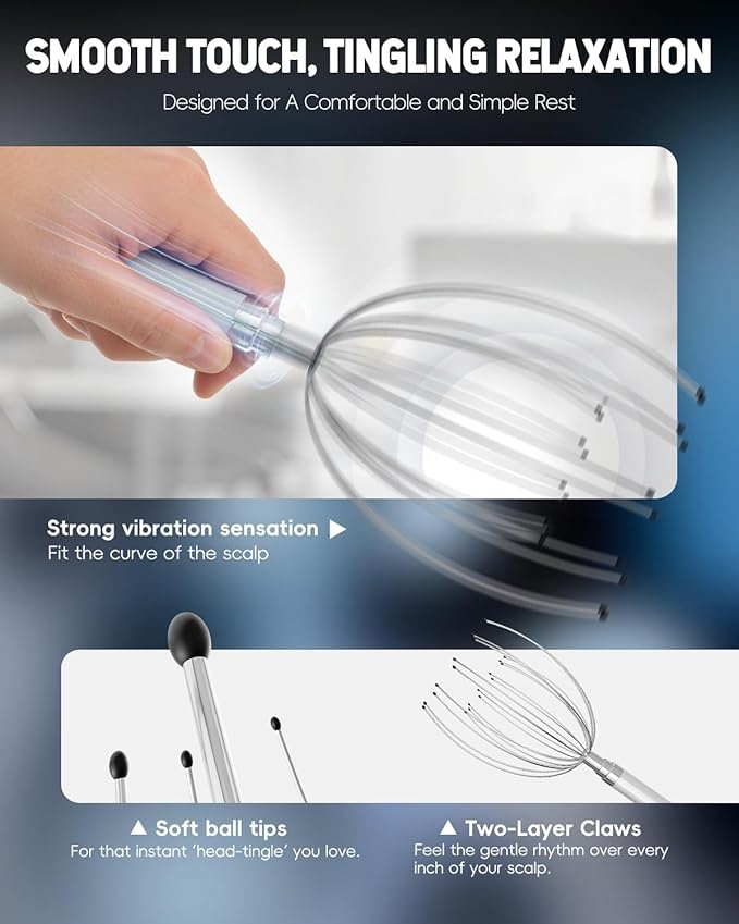 Winyoung Head Massager Scalp Stress Relief, Rechargable Electric Scalp Massager, Handheld Vibrating Head Scratchers with 20 Metal Fingers for Hair Scalp Massage Relaxation Self-Care