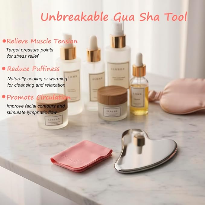 Gua Sha Facial Tools Capable of Facial Sculpting Big Size,304L Stainless Steel Metal Gua Sha Lymphatic Drainage Massager for Daily Skin Care Beauty Routine