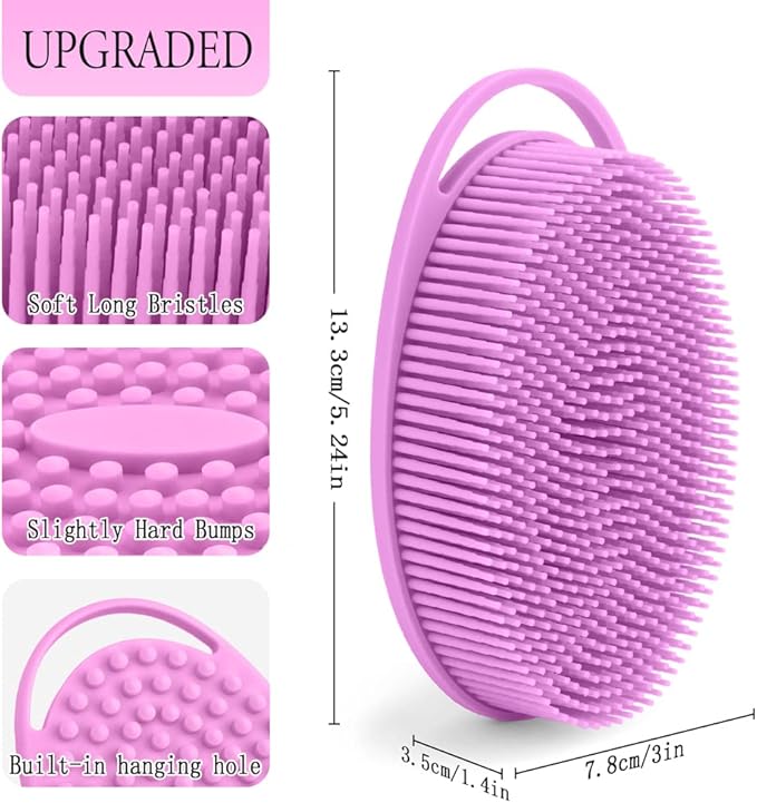 3 Pack Silicone Body Scrubber, Exfoliating Body Scrubber Fit for Sensitive and All Kinds of Skin, Soft Silicone Loofah, Clean and Sanitary Rapid Foaming,Blue,Green,Purple