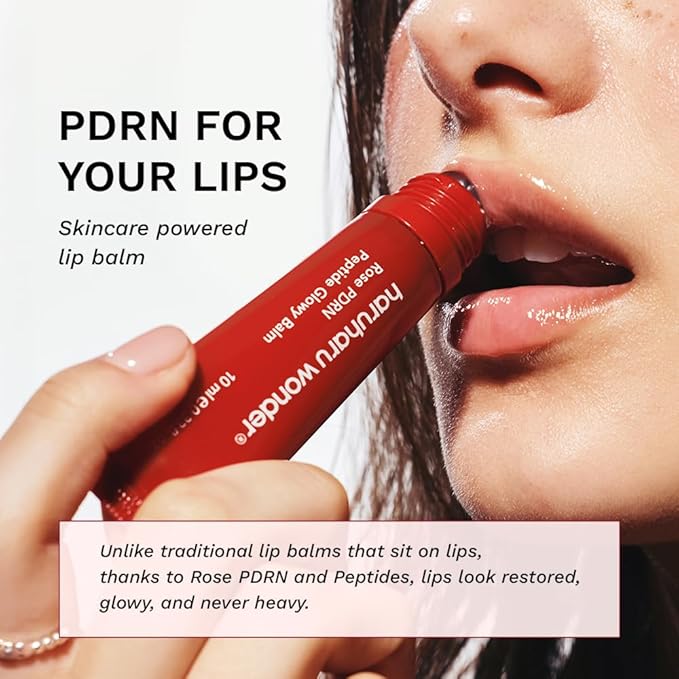 haruharu wonder Rose PDRN Peptide Glowy Balm, Instant Moisture, Repairs Dry Cracked Lips, 24HR Moisture, No Waxy Finish, Vegan, Silicon Free, Micro Plastic Free, Tint-free, 0.33 fl.oz