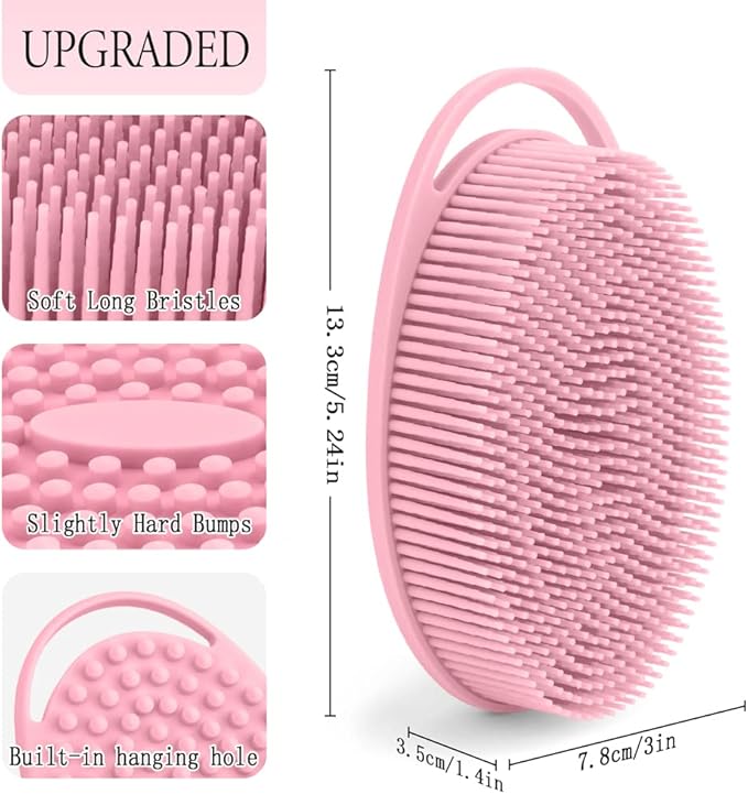 3 Pack Silicone Body Scrubber, Soft Silicone Loofah, Exfoliating Body Scrubber Fit for Sensitive and All Kinds of Skin, Rapid Foaming, Clean and Sanitary,Black,Green,Pink