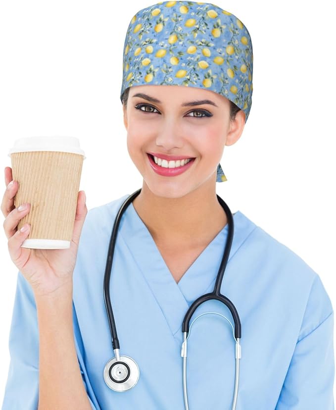 Scrub Cap for Women and Men Boho Black Leaf Pattern Adjustable Breathable Sweatband Hat for Work Kitchen Spa Shower Daily Use