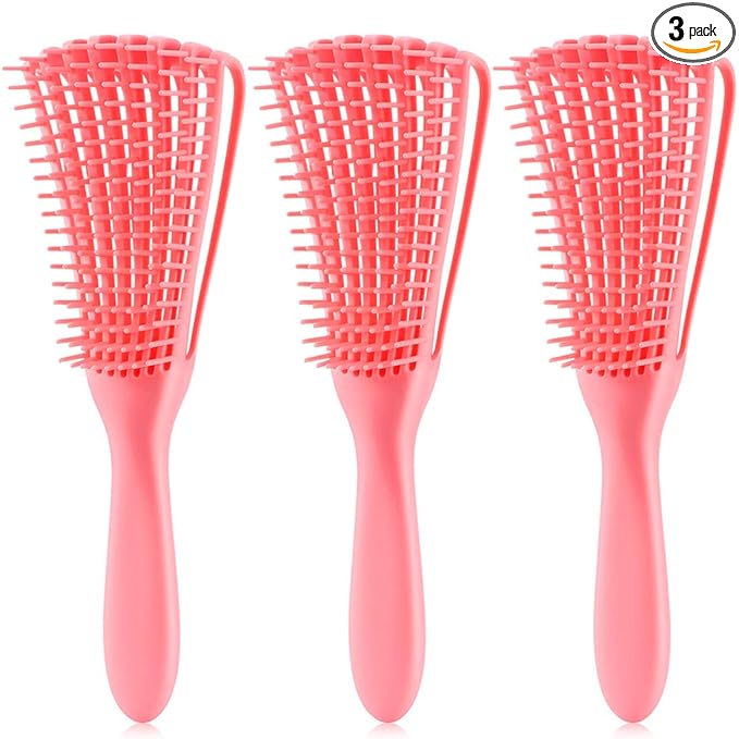 Detangling Brush for Afro American/African Hair Textured 3a to 4c, Kinky Wavy/Curly/Coily/Wet/Dry/Oil/Thick/Long Hair, Women's Knots Detangler Scalp Massage Comb (3 pcs, 3-Pink)