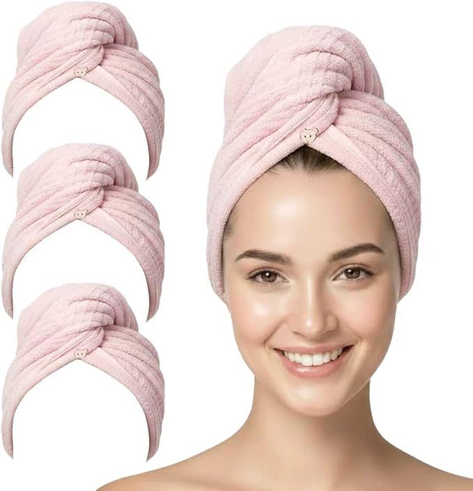 3 Pack Ultra Absorbent Microfiber Hair Towel for Long Hair - Quick Drying Turban Twist Hair Wrap for Women, Anti-Frizz Hair Drying Turban for After Shower, Soft Curly Hair Towel Wrap