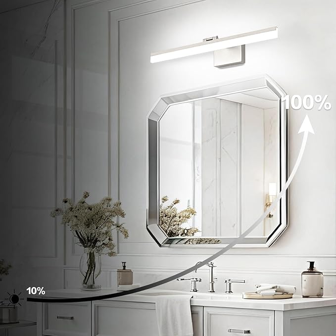 SOLFART 24 inch LED Vanity Lights Brushed Nickel Bathroom Light Fixture Bathroom Vanity Lights Over Mirror Vanity Lighting Fixtures 5 Color Temperature Dimmable Led Light Bar 5CCT