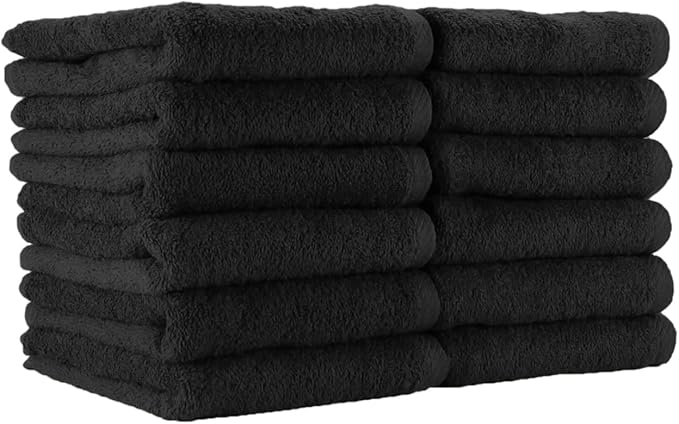 Arkwright Bleach Resistant Salon Towels 12 Pack - 100% Cotton Hair Towels, Soft, Absorbent, Quick Dry Spa & Barber Towels for Hair Stylist, Nail Salon & Esthetician, 16 x 27, Black
