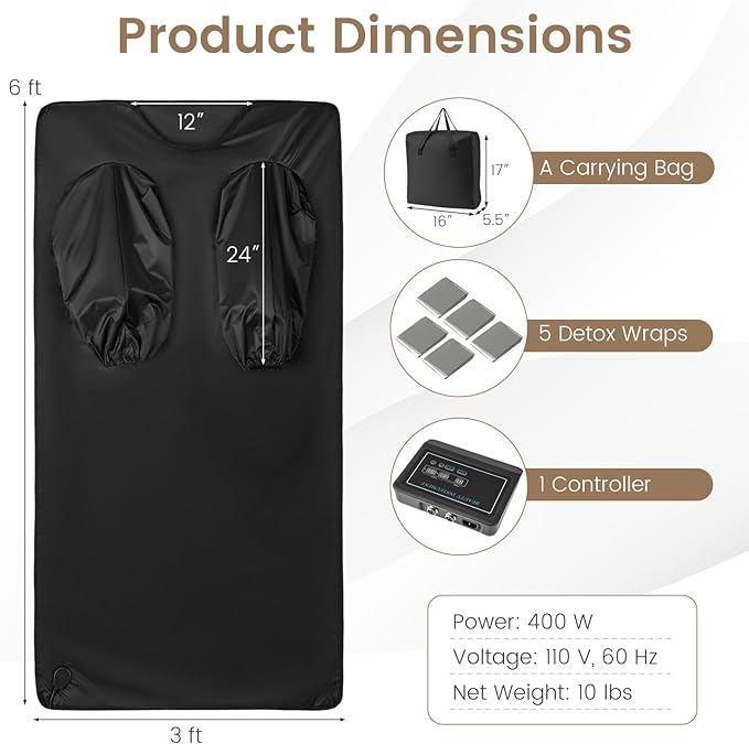 ARLIME Infrared Sauna Blanket, Portable Full-Body Home Sauna Blanket, Wraps, 90-180°F Temp Range, 30-90Min Timer, Carry Bag, 6ft x 3ft (with Sleeves)