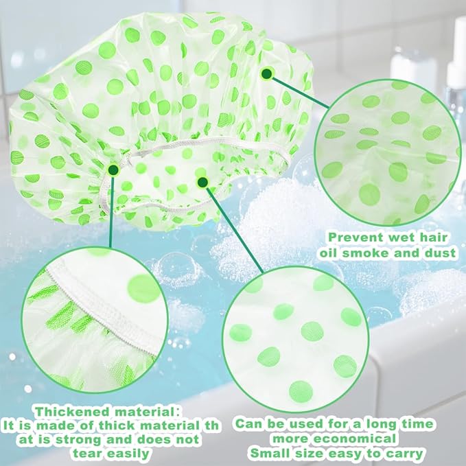 18 Pack Shower Caps for Women,Waterproof Reusable & Disposable Adjustable Bath Caps For Spa Long Hair Travel Saunas (Green)