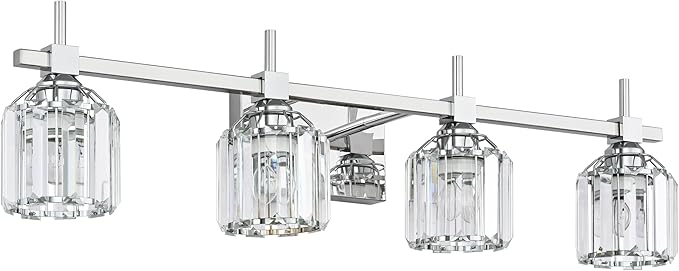 SOLFART Crystal 4 Lights Bathroom Lights Over Mirror Bathroom Lighting Fixtures Over Mirror Chrome Vanity Light Fixture Bathroom Vanity Light 4T CH