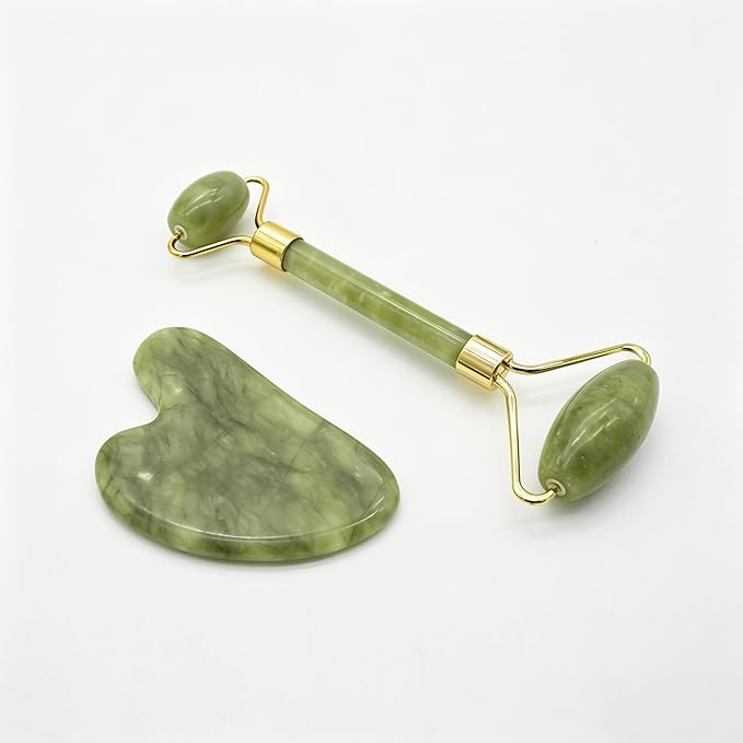 Chikoni 3 in 1 Ficial Face Ice Jade Roller and Gua Sha Tool, 100% Natural Real Jade Anti-Wrinkle Face Eye Neck Massager Tool, Reduce Wrinkles, Puffiness, Migraine, Redness, Pain and Injury (Blue)