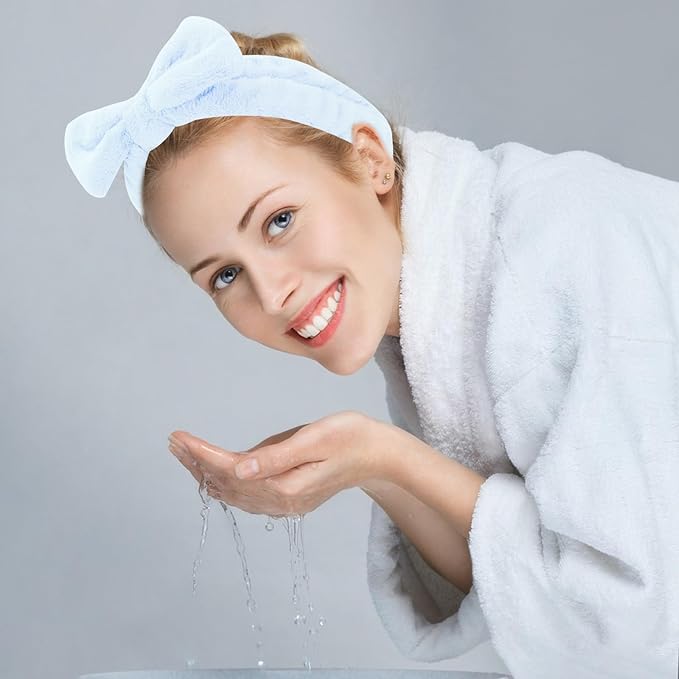 8 Pack Spa Headband for Washing Face Stocking Stuffers Skincare Headbands Bulk for Women Girls Soft Coral Fleece Hairband Cute Bow Headbands for Washing Face Makeup